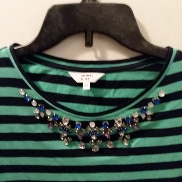 Crown & Ivy Jeweled Stripe Top/with Chambray - Picture 3 of 3